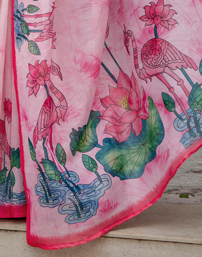 Light Pink Shimmer Silk Floral Printed Saree