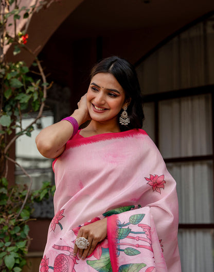 Light Pink Shimmer Silk Floral Printed Saree