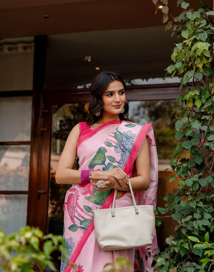 Light Pink Shimmer Silk Floral Printed Saree