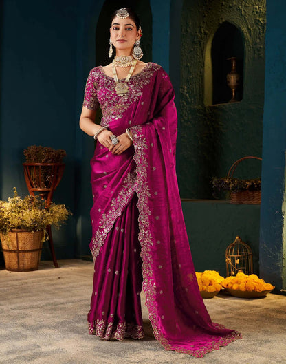 Rani Pink Tissue Satin Sequence Embroidery Saree