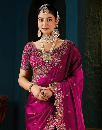 Rani Pink Tissue Satin Sequence Embroidery Saree