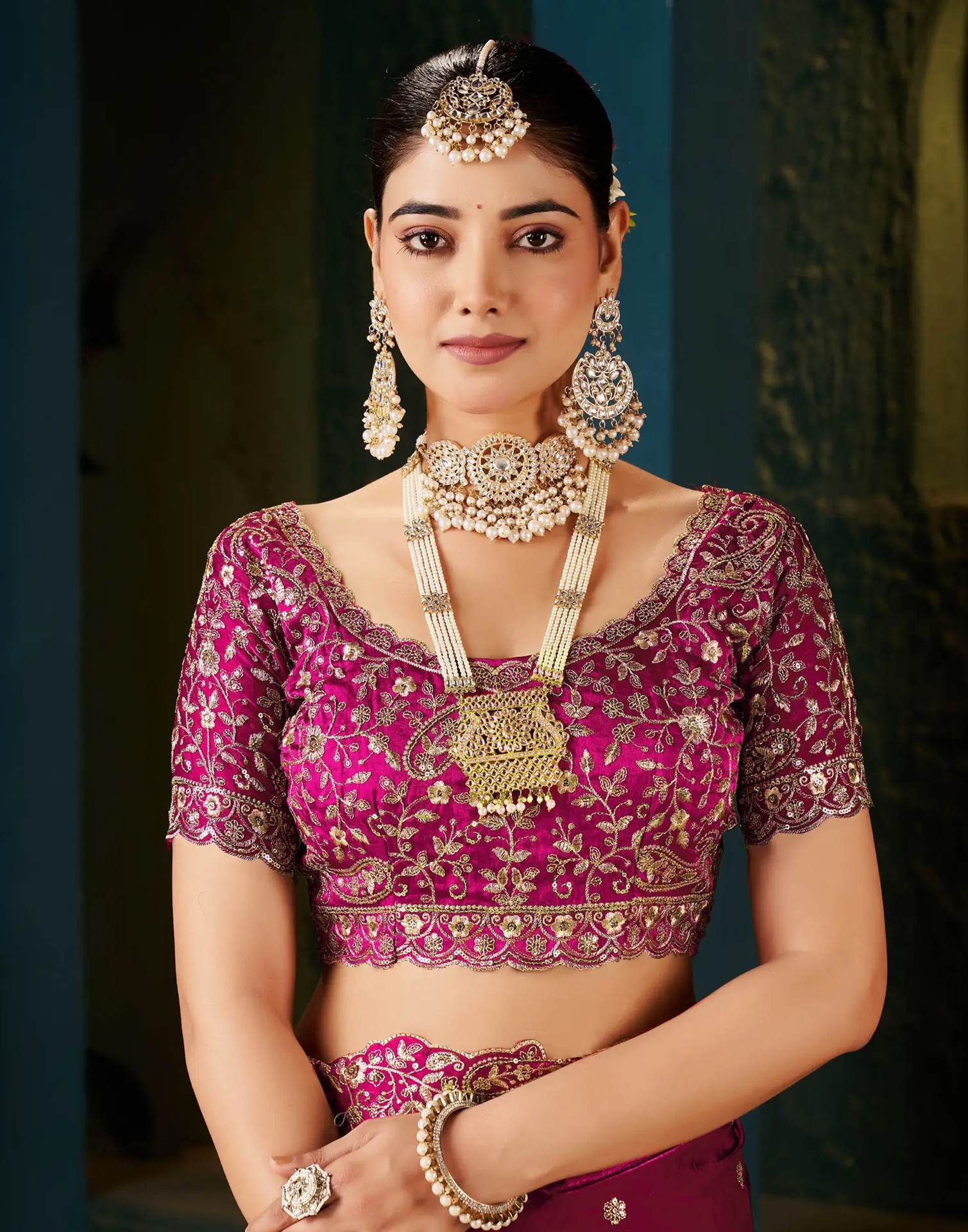 Rani Pink Tissue Satin Sequence Embroidery Saree