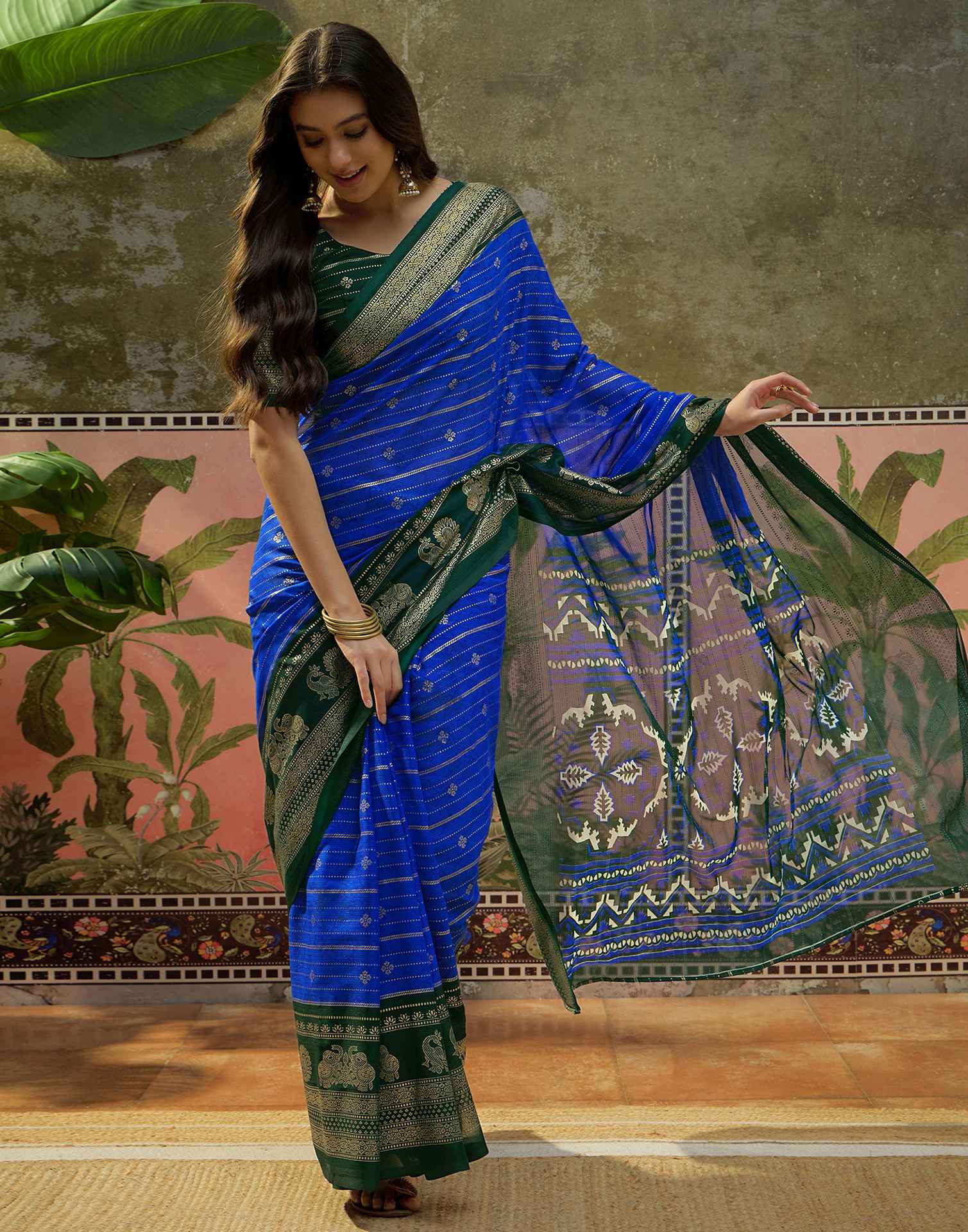 Blue Georgette Foil Printed Saree