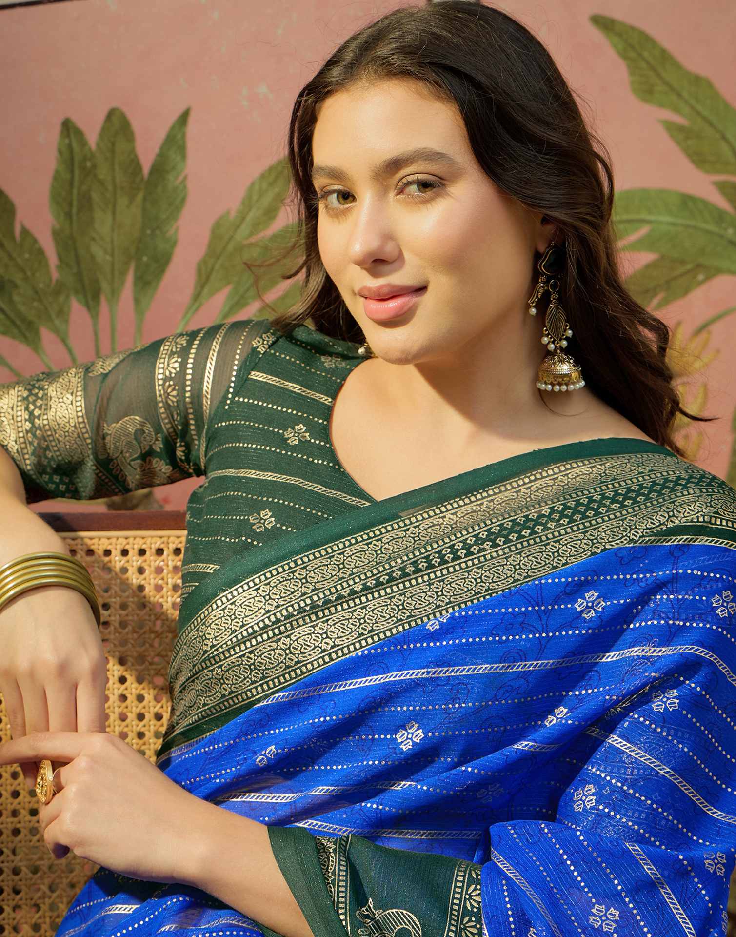 Blue Georgette Foil Printed Saree