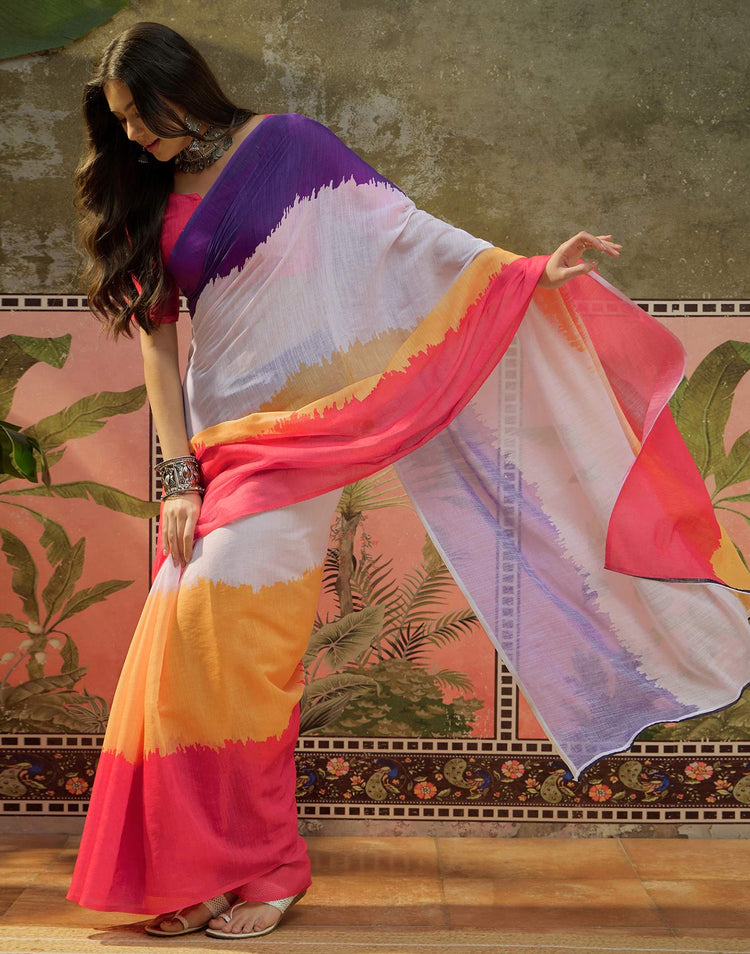 Multicoloured Linen Printed Saree