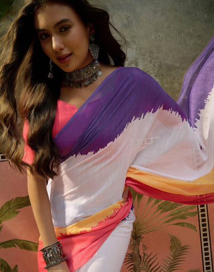 Multicoloured Linen Printed Saree