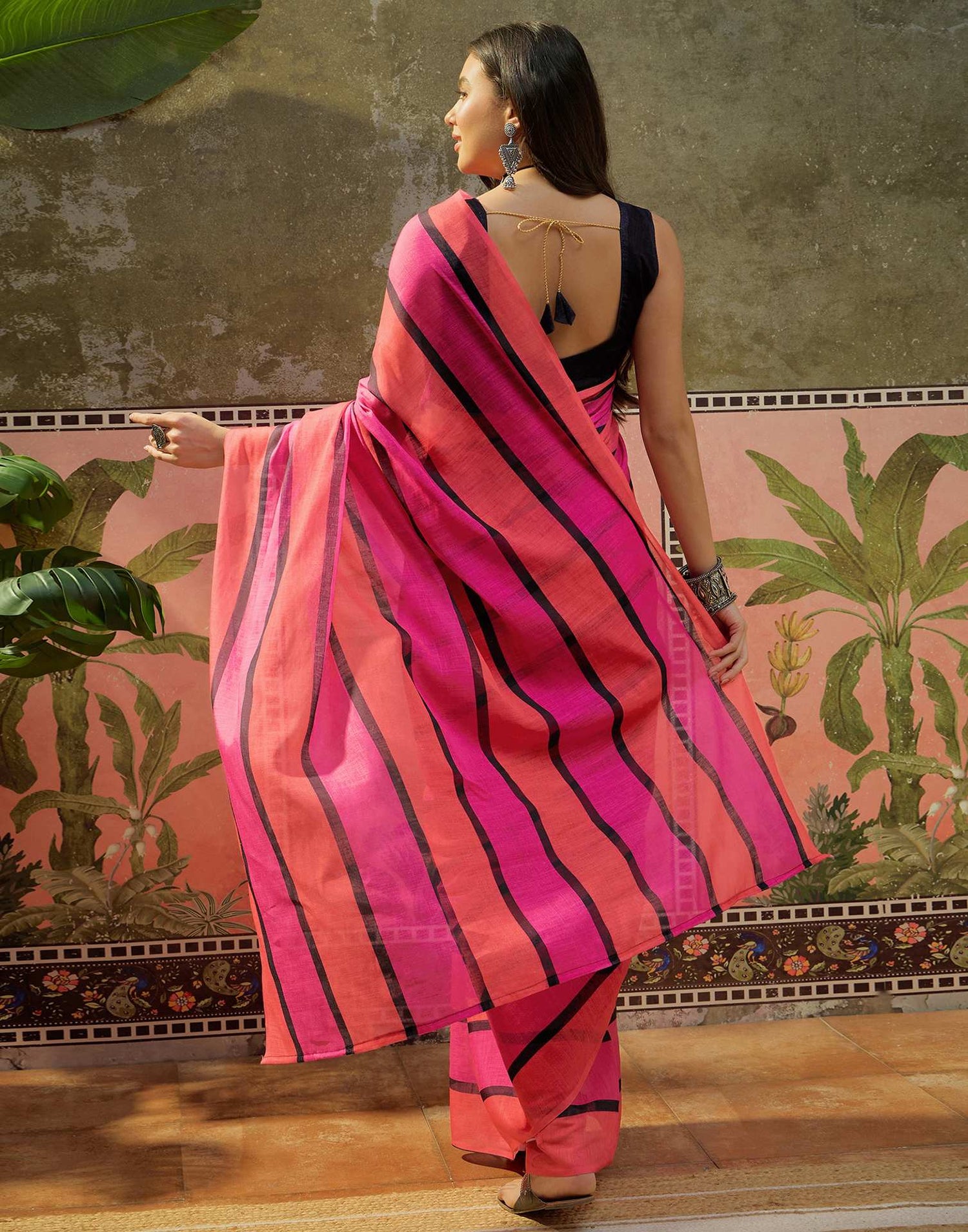 Multicoloured Linen Printed Saree