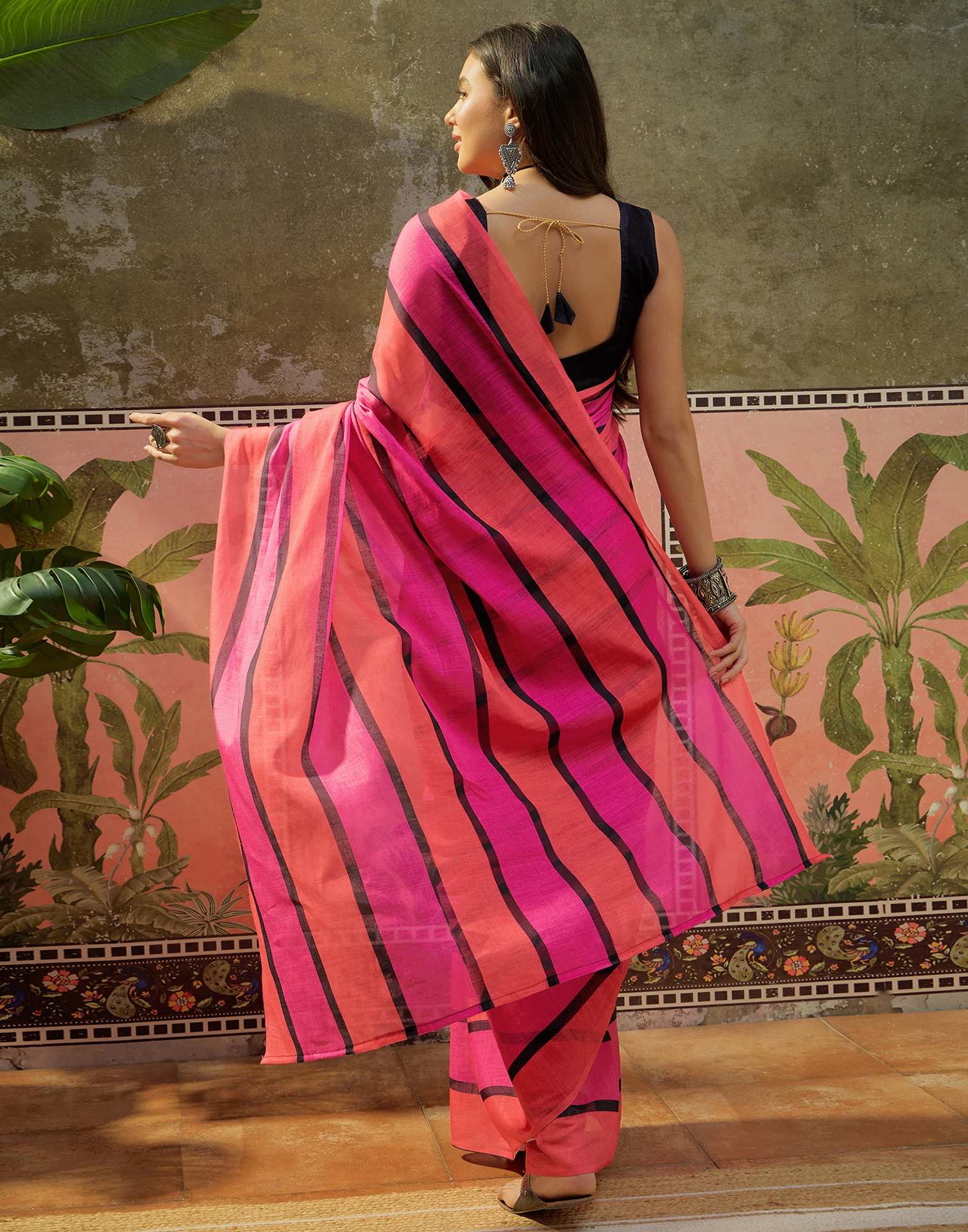 Multicoloured Linen Printed Saree