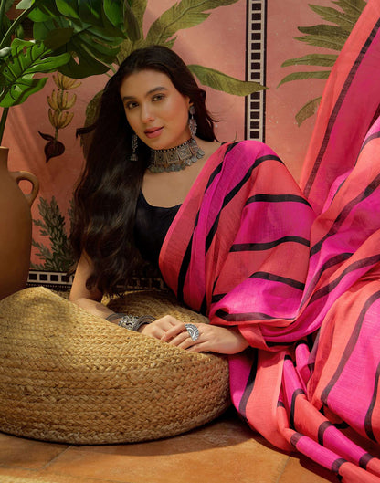 Multicoloured Linen Printed Saree