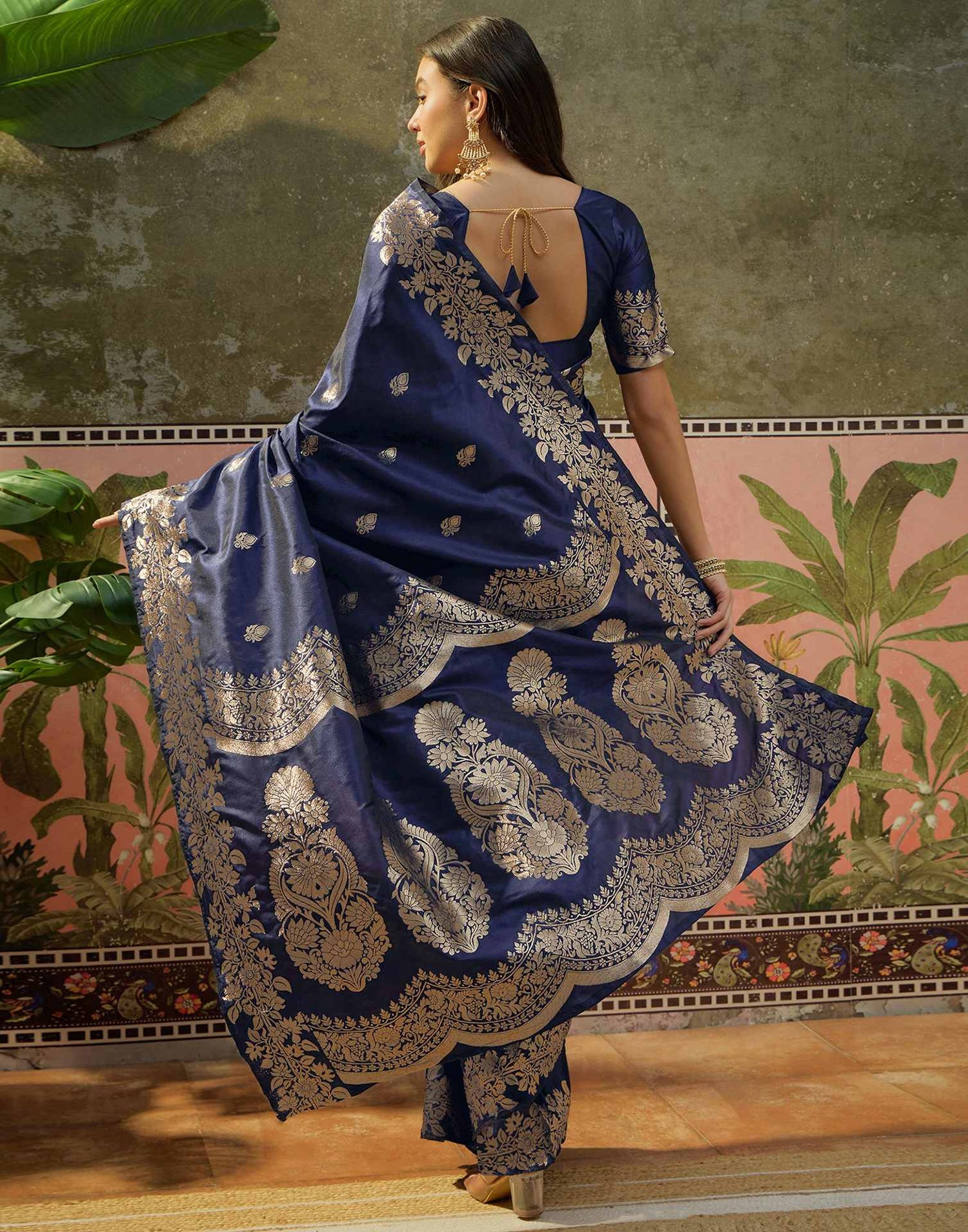 Navy Blue Silk Woven Banarasi Saree