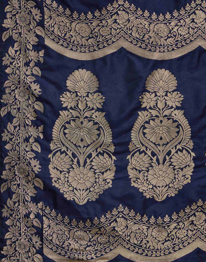 Navy Blue Silk Woven Banarasi Saree