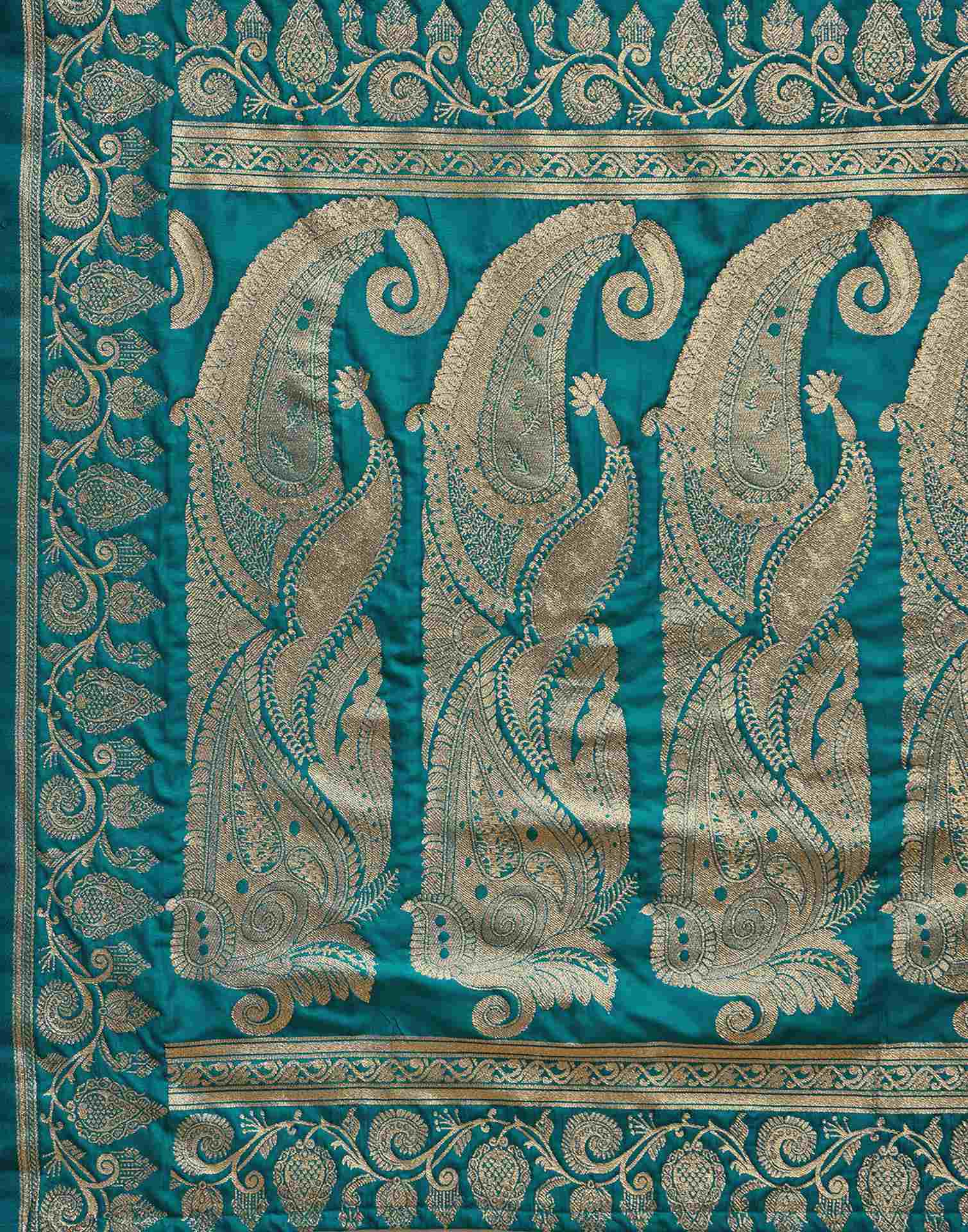 Teal Blue Silk Woven Banarasi Saree
