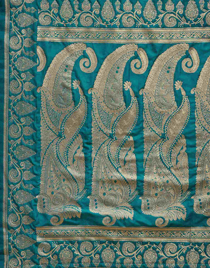 Teal Blue Silk Woven Banarasi Saree