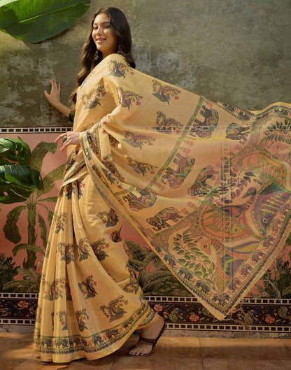 Dark Beige Shimmer Silk Kalamkari Printed Saree