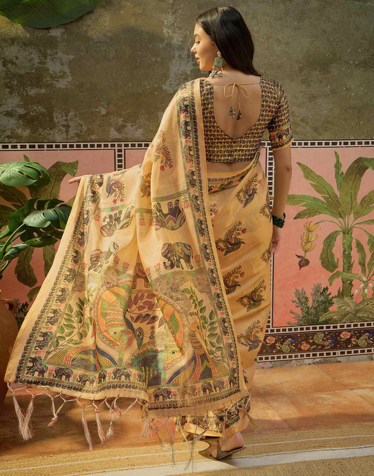 Dark Beige Shimmer Silk Kalamkari Printed Saree