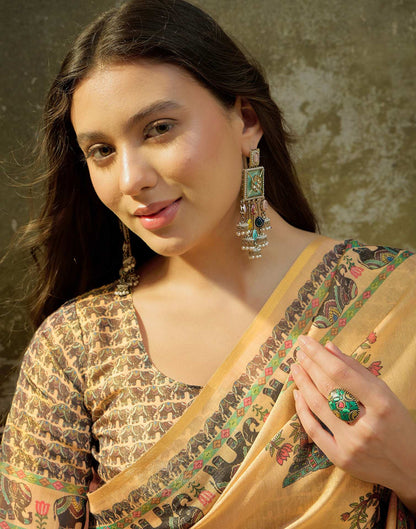 Dark Beige Shimmer Silk Kalamkari Printed Saree