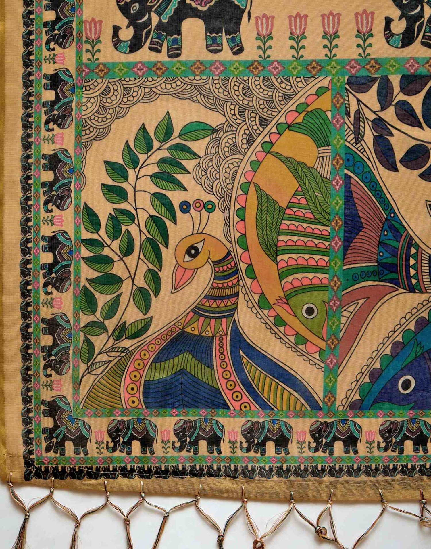 Dark Beige Shimmer Silk Kalamkari Printed Saree