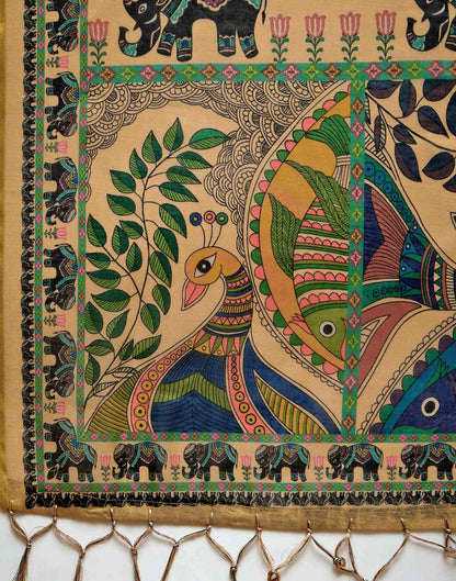 Dark Beige Shimmer Silk Kalamkari Printed Saree