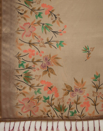 Beige Shimmer Silk Printed Saree