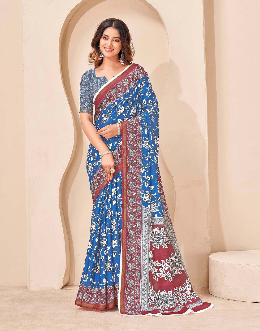 Blue Silk Printed Saree