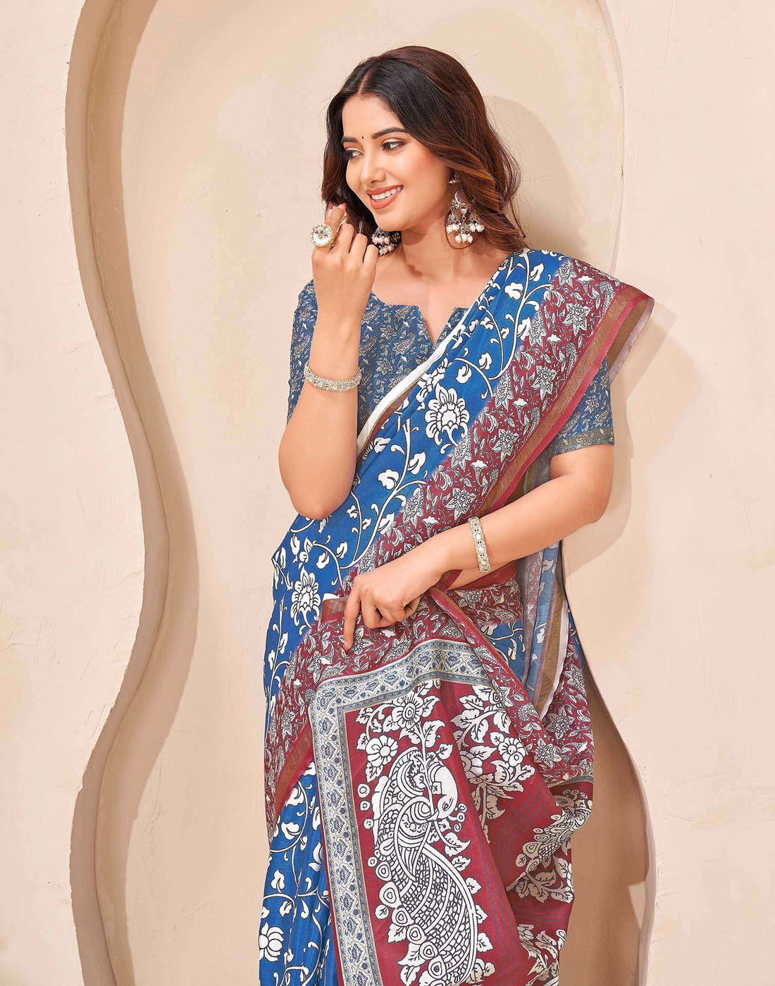 Blue Silk Printed Saree