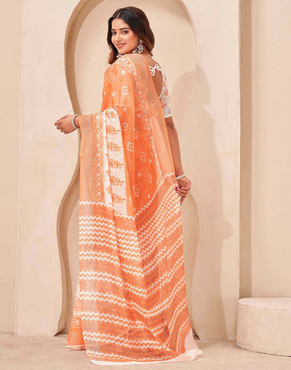 Orange Linen Bandhani Printed Saree