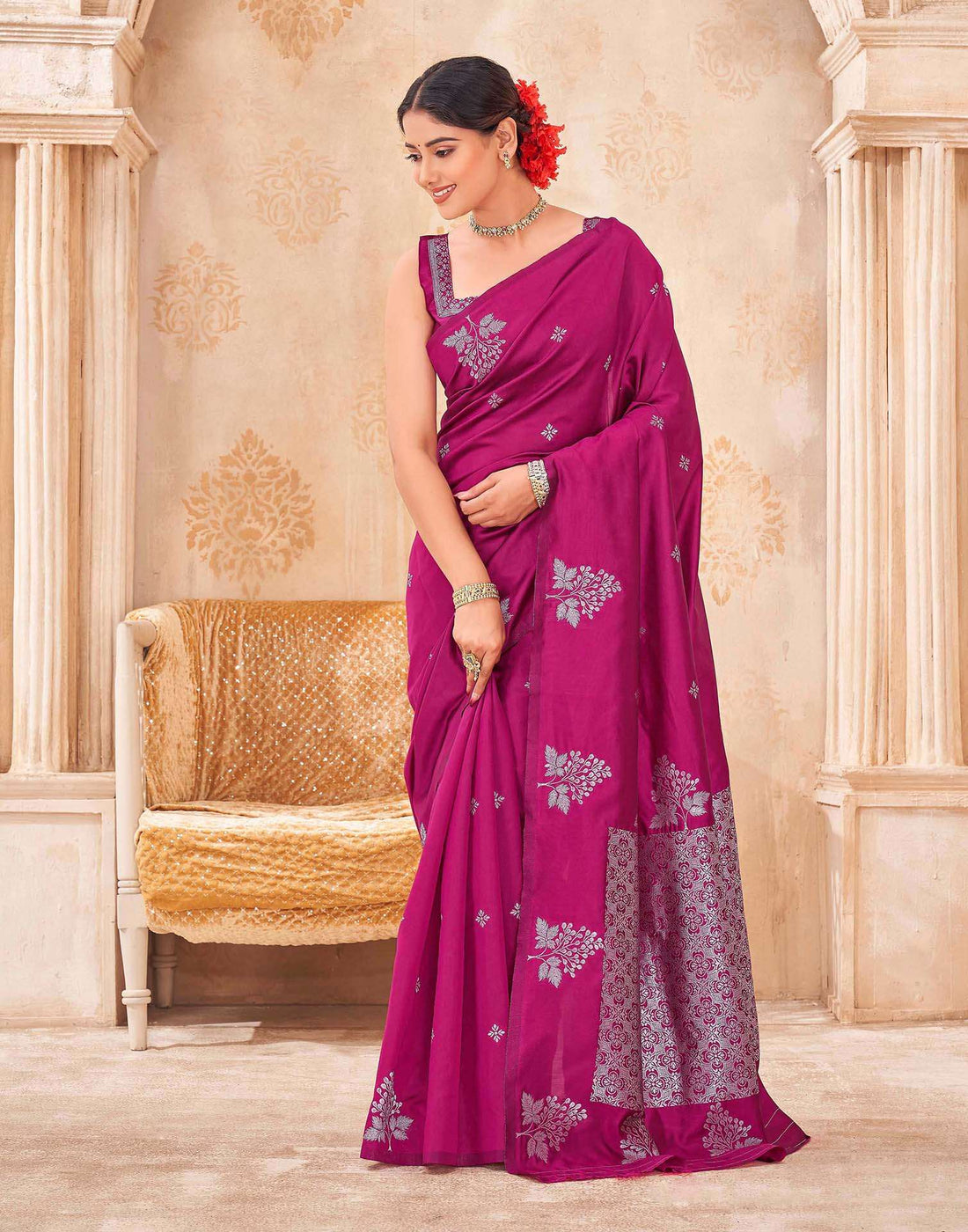 Rani Pink Silk Woven Banarasi Saree