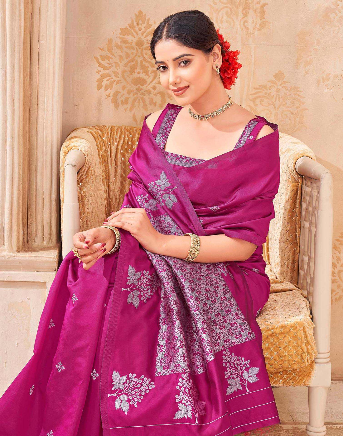 Rani Pink Silk Woven Banarasi Saree