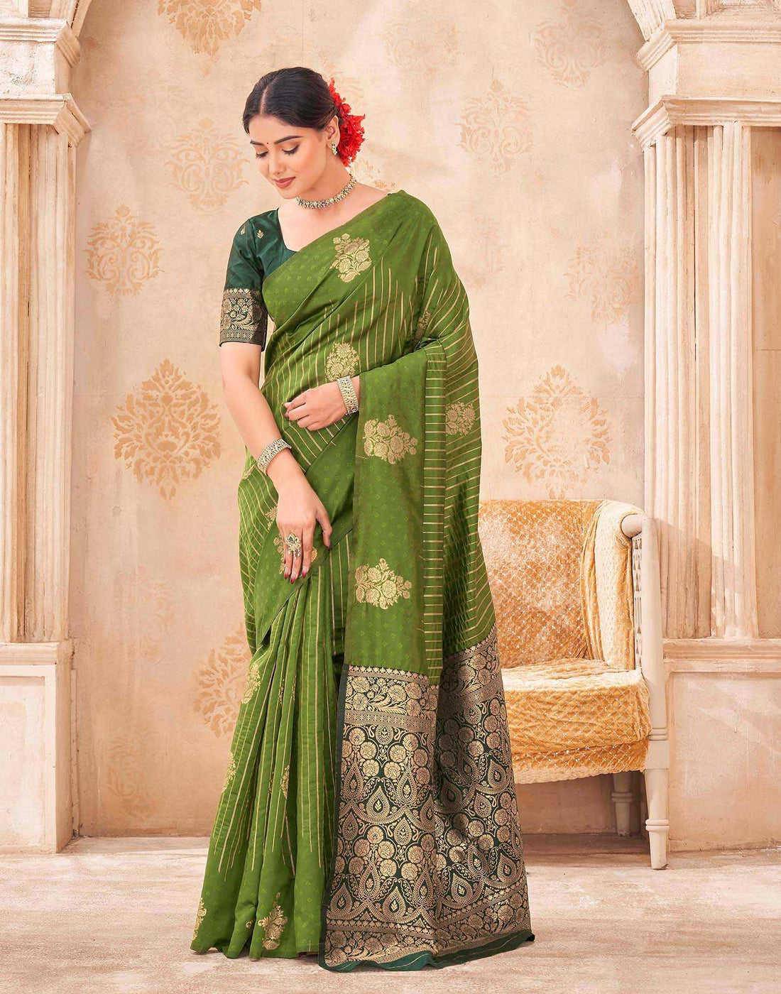 Mehandi Green Silk Woven Banarasi Saree