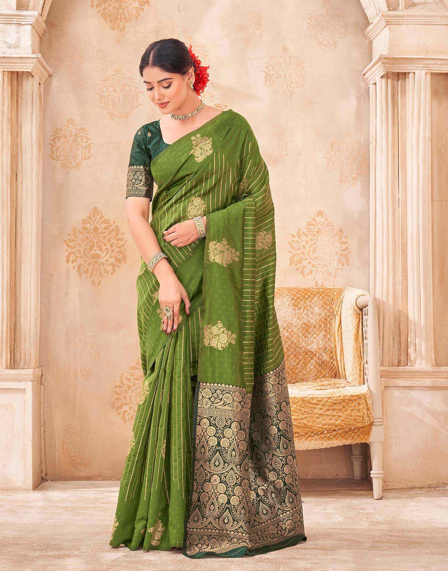 Mehandi Green Silk Woven Banarasi Saree