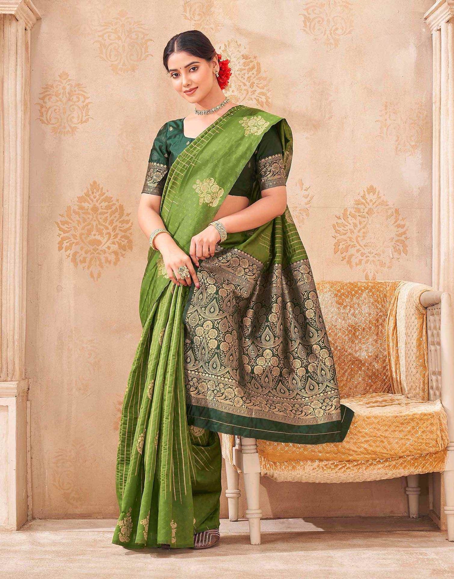 Mehandi Green Silk Woven Banarasi Saree