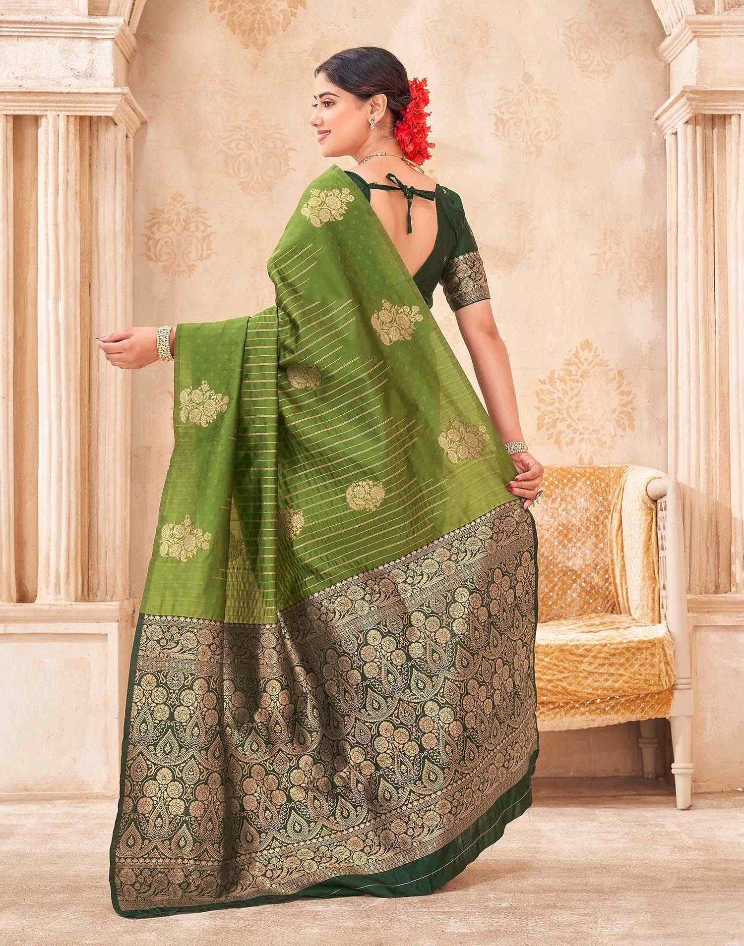 Mehandi Green Silk Woven Banarasi Saree