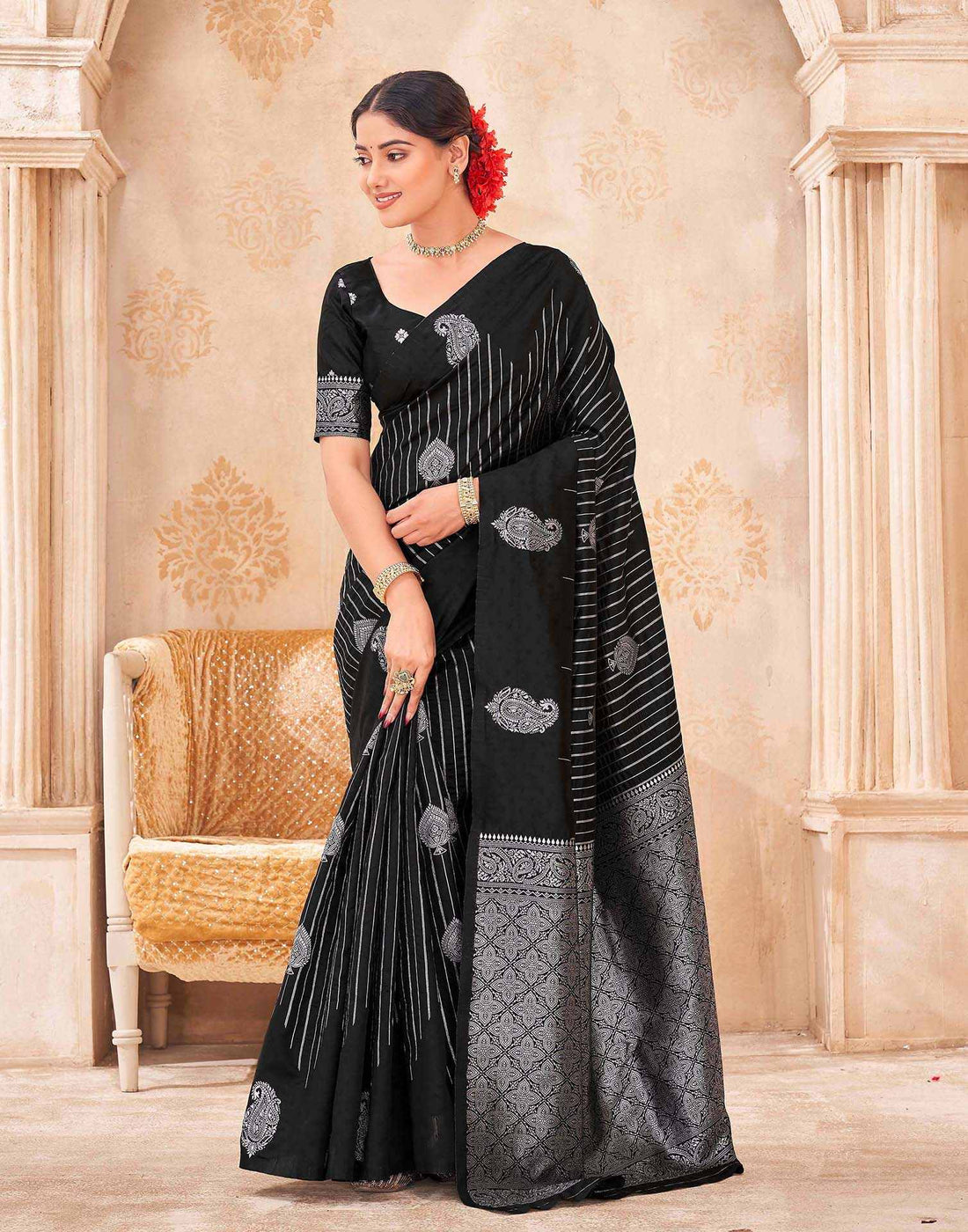 Black Silk Woven Banarasi Saree