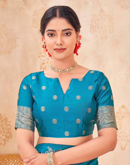 Teal Blue Silk Woven Banarasi Saree