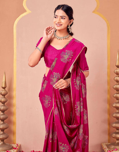 Rani Pink Vichitra Silk Foil Printed Saree
