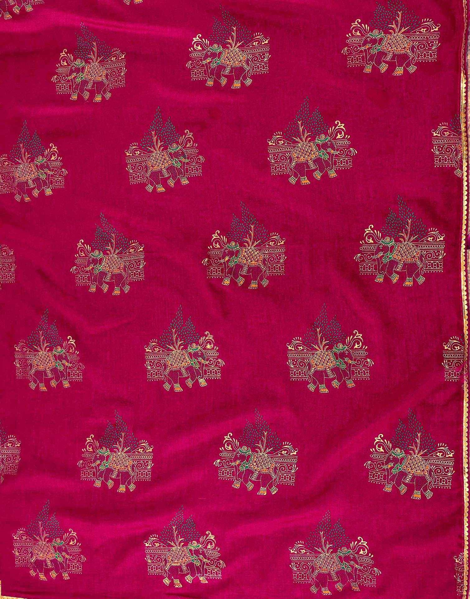 Rani Pink Vichitra Silk Foil Printed Saree