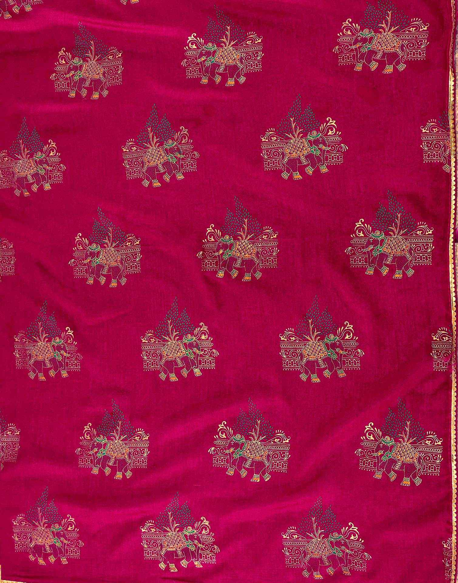 Rani Pink Vichitra Silk Foil Printed Saree