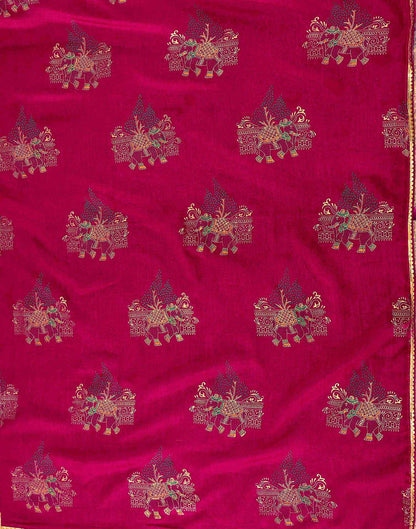 Rani Pink Vichitra Silk Foil Printed Saree