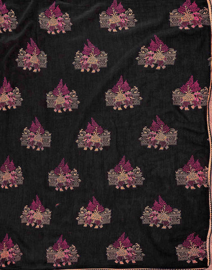 Black Vichitra Silk Foil Printed Saree