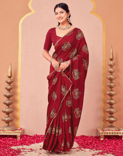 Maroon Vichitra Silk Foil Printed Saree