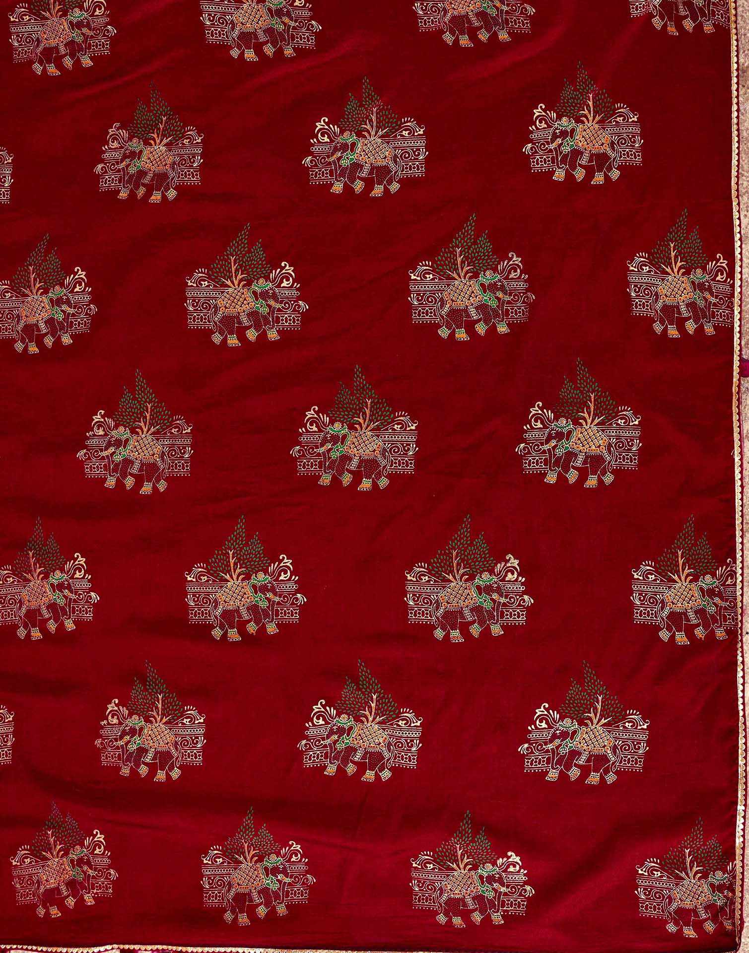 Maroon Vichitra Silk Foil Printed Saree