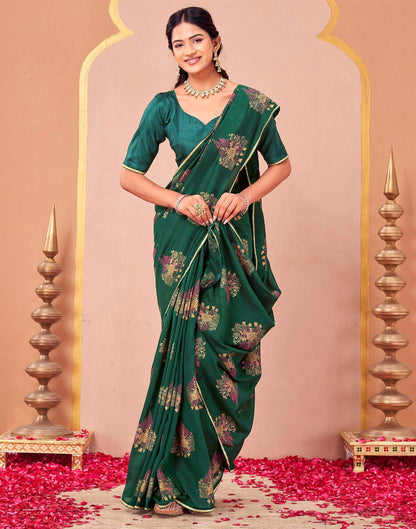 Green Vichitra Silk Foil Printed Saree