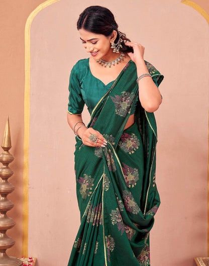 Green Vichitra Silk Foil Printed Saree