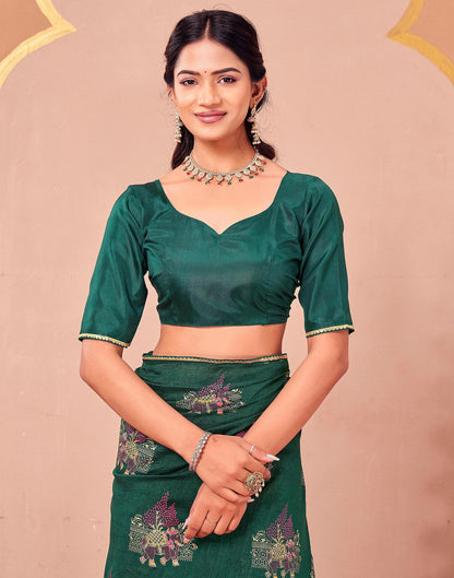 Green Vichitra Silk Foil Printed Saree
