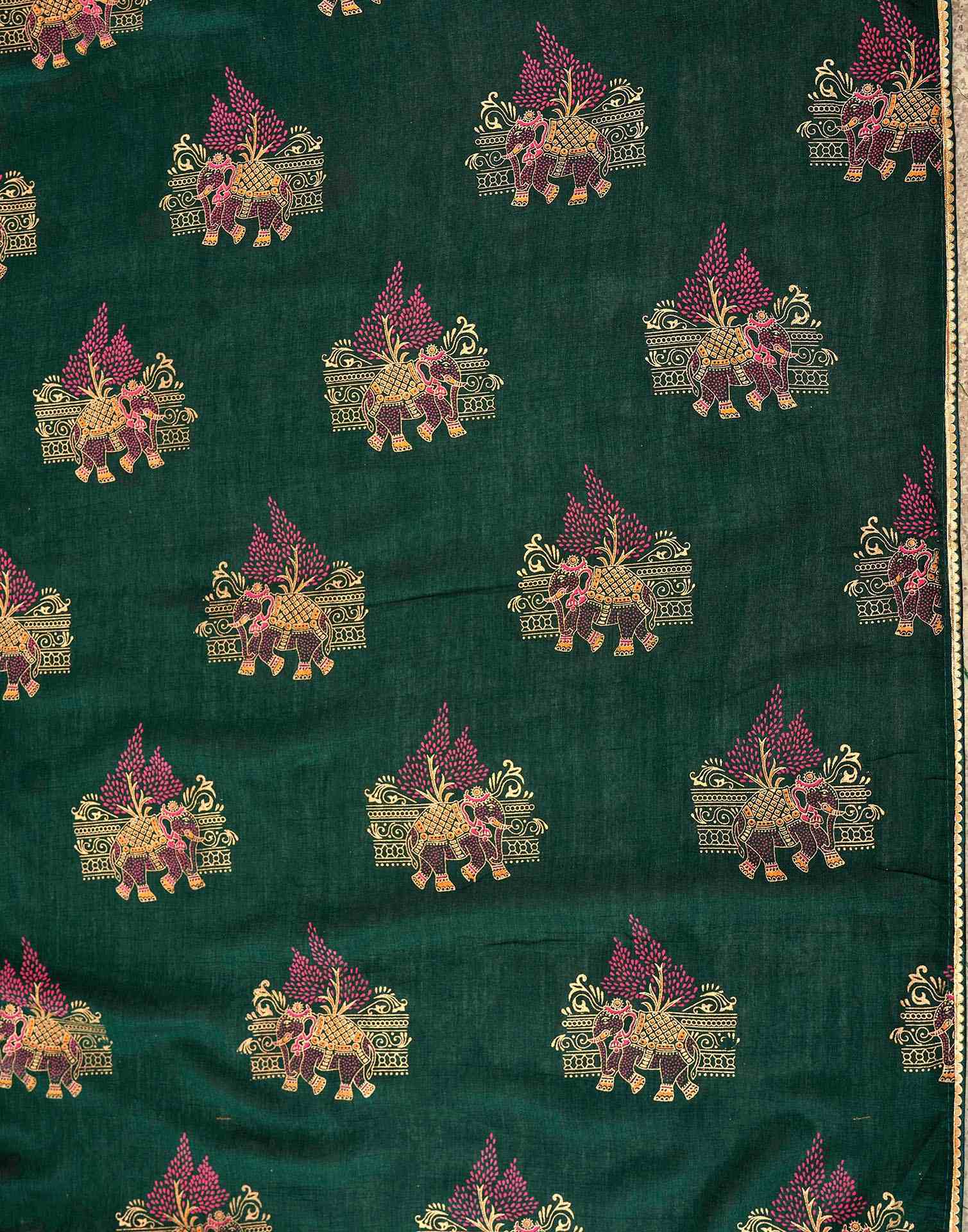 Green Vichitra Silk Foil Printed Saree