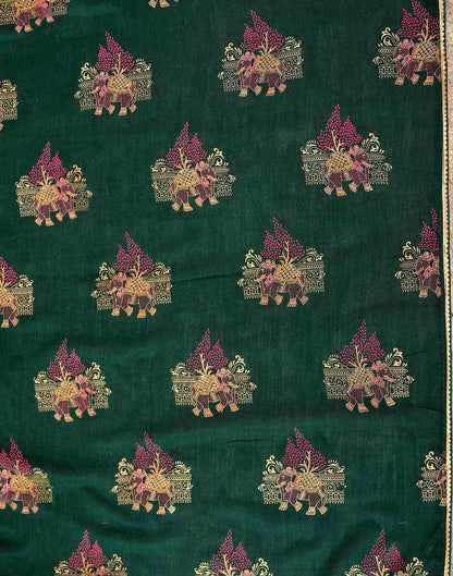 Green Vichitra Silk Foil Printed Saree