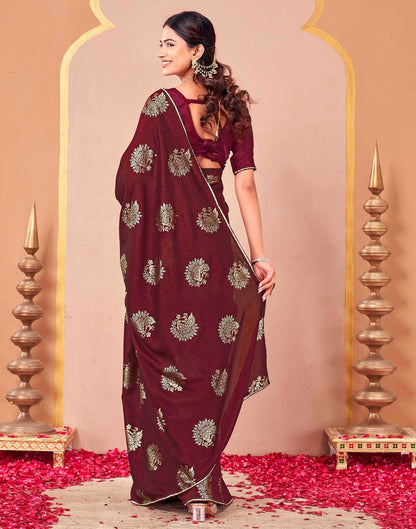 Maroon Vichitra Silk Foil Printed Gota Lace Saree