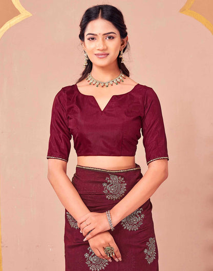 Maroon Vichitra Silk Foil Printed Gota Lace Saree