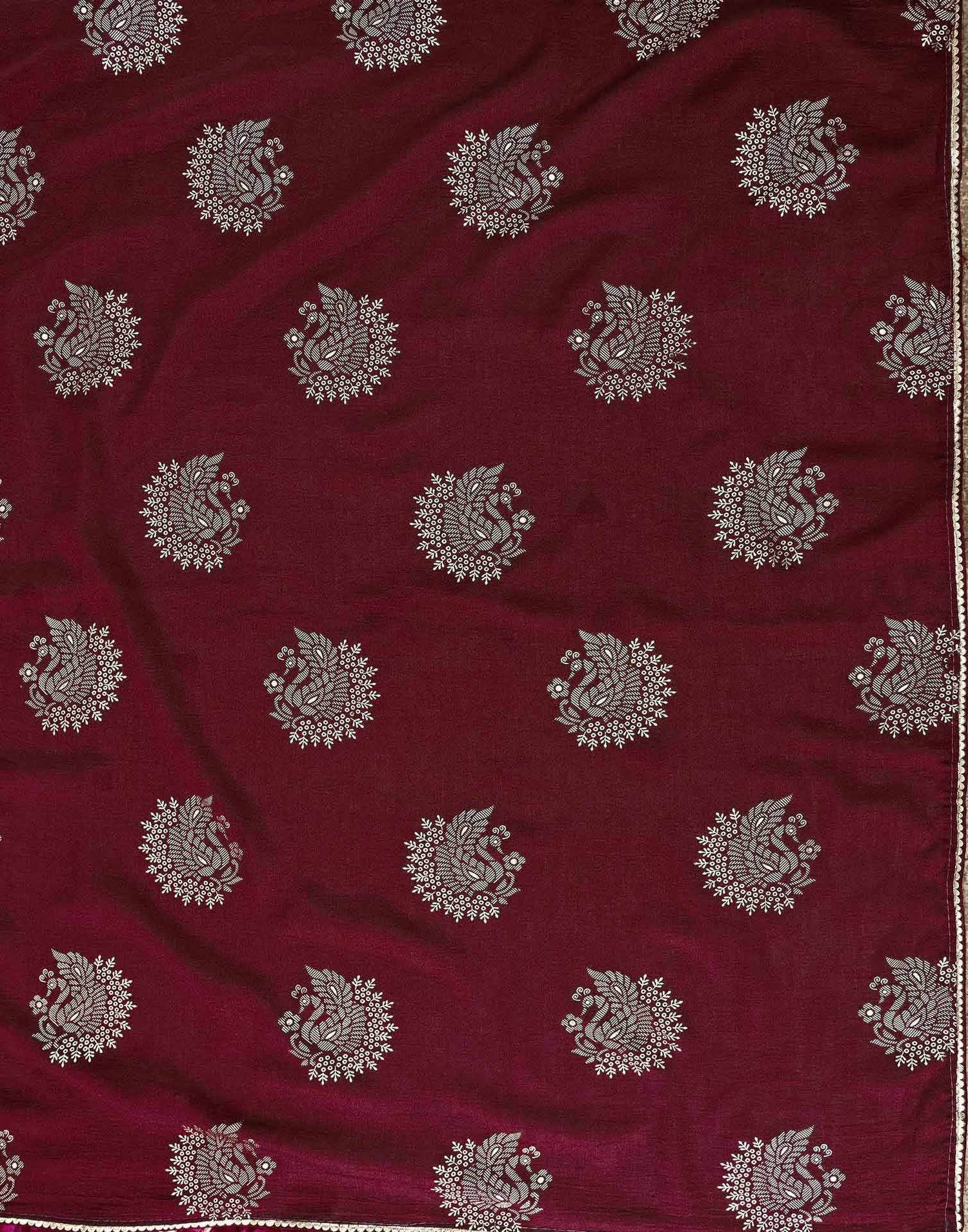 Maroon Vichitra Silk Foil Printed Gota Lace Saree