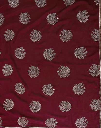Maroon Vichitra Silk Foil Printed Gota Lace Saree